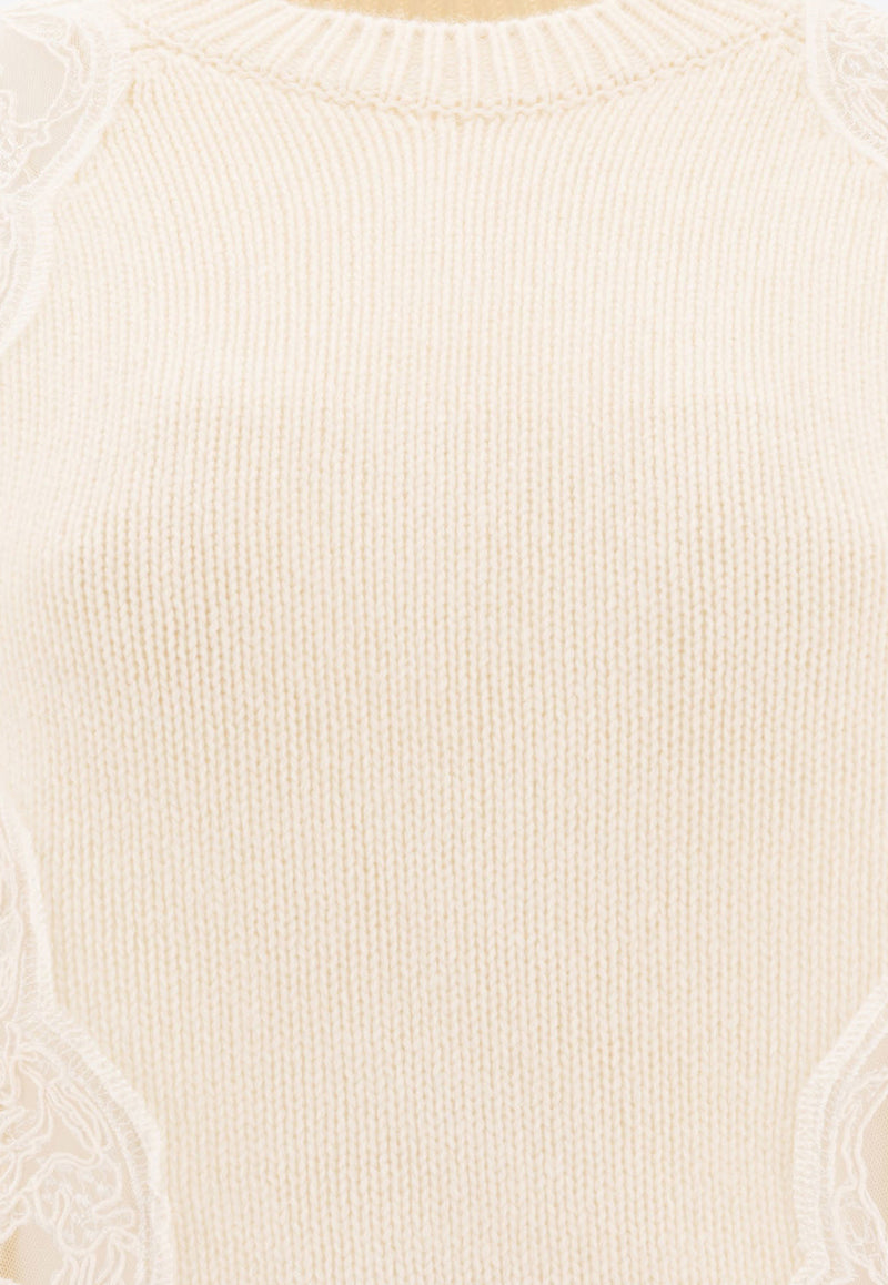 Elie Saab Knitted Sweater with Lace Inserts Cream TO102NF24KWL01POWDER WHITE_74232