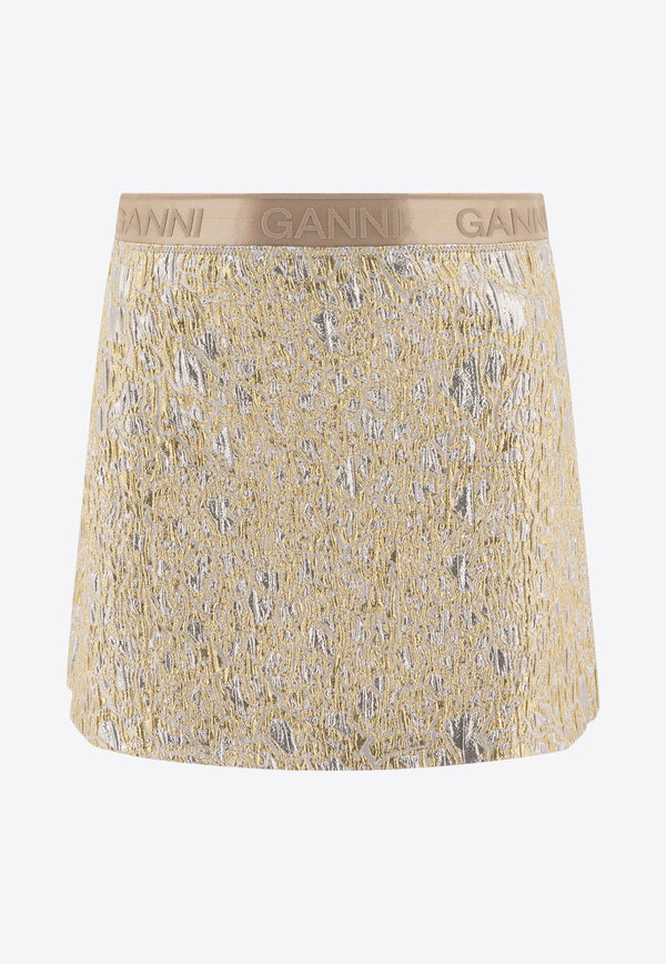 GANNI Metallic Mini A-line Skirt W0038012_74421 Gold