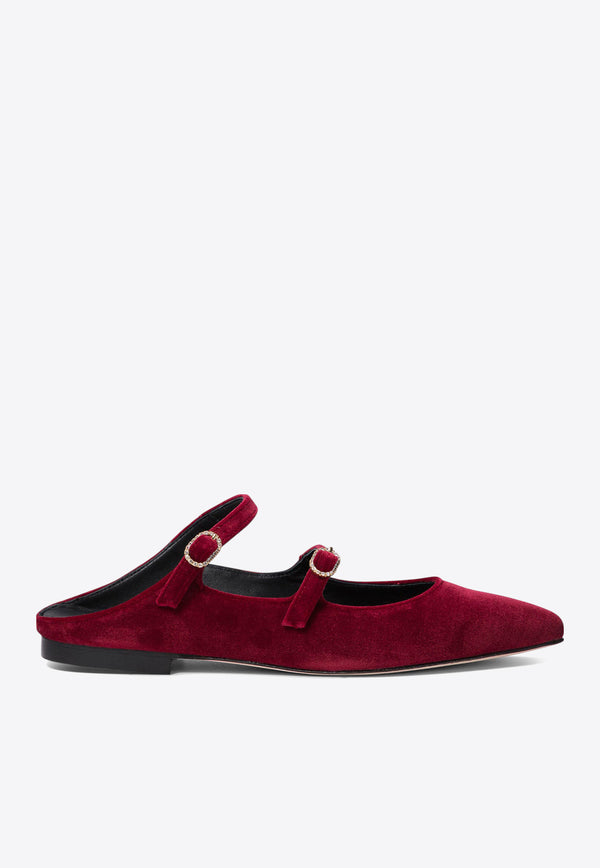 Amato Daniele Velvet Pointed Flat Mules Bordeaux W245VELLUTO RUBINO_74585