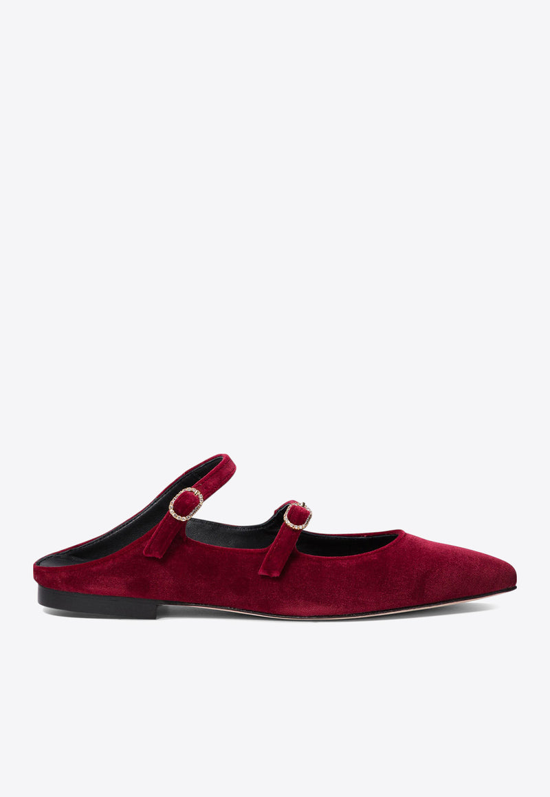 Amato Daniele Velvet Pointed Flat Mules Bordeaux W245VELLUTO RUBINO_74585