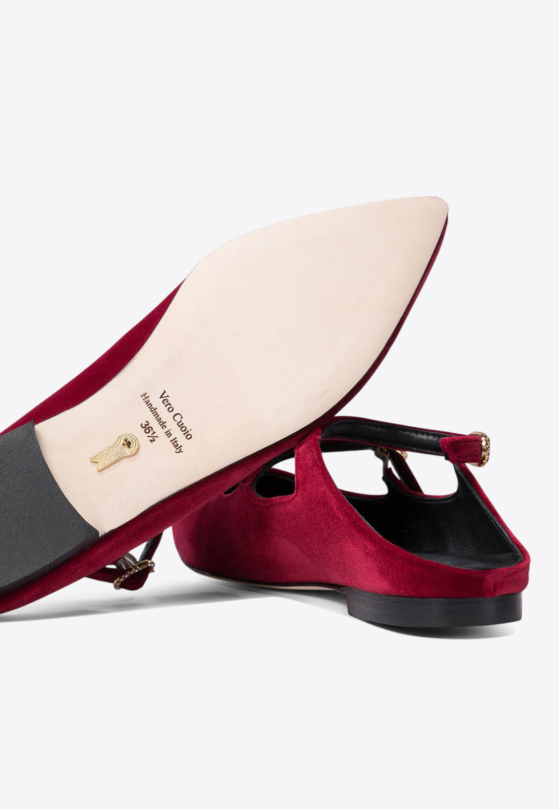 Amato Daniele Velvet Pointed Flat Mules Bordeaux W245VELLUTO RUBINO_74585