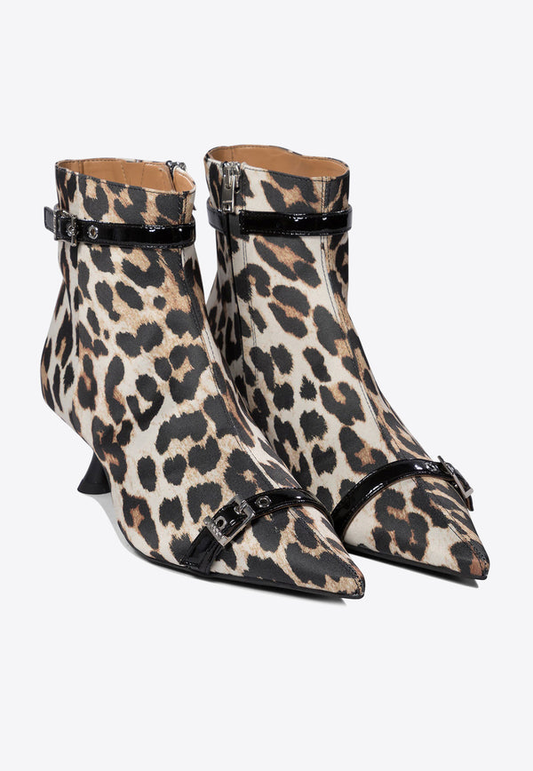 GANNI Leopard Print Ankle Boots S2883943_74959 Brown