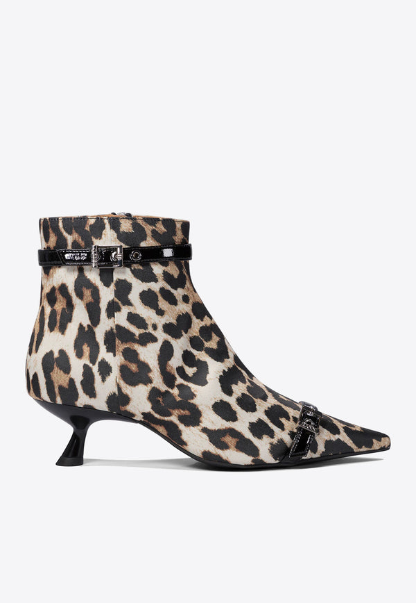 GANNI Leopard Print Ankle Boots S2883943_74959 Brown