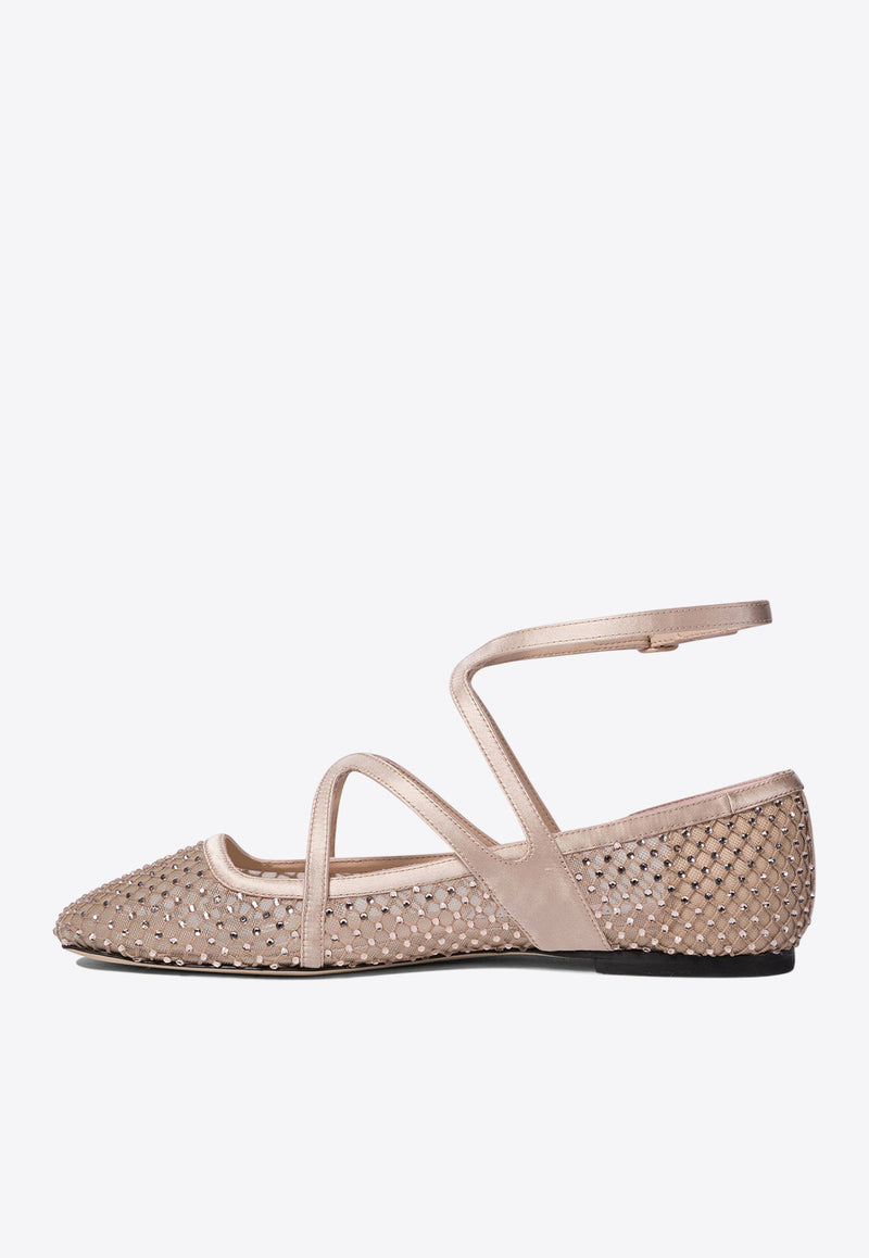 Jimmy Choo Astoria Crystal-Embellished Ballet Flats ASTORIA FLATQHSMACARON/CRYSTAL_75082 Pink