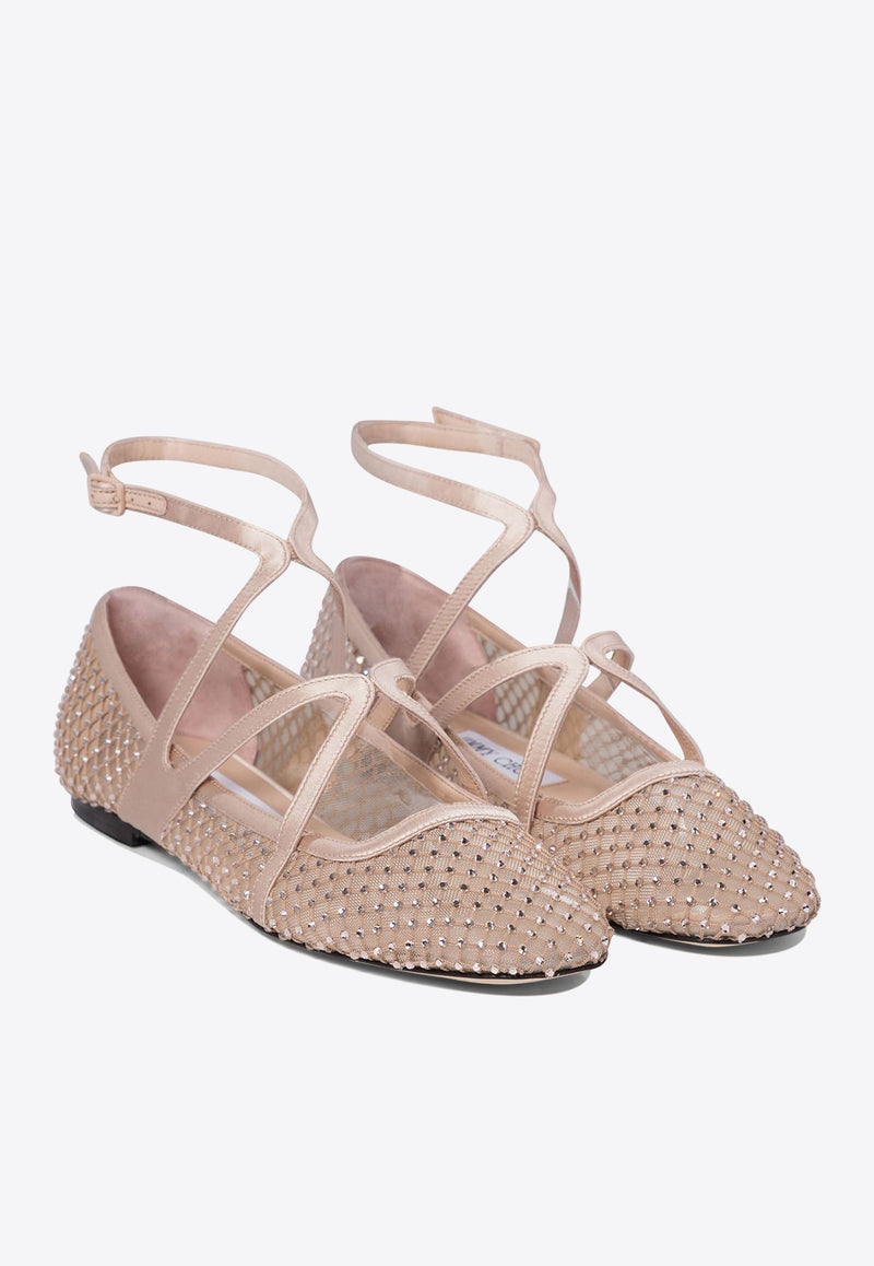 Jimmy Choo Astoria Crystal-Embellished Ballet Flats ASTORIA FLATQHSMACARON/CRYSTAL_75082 Pink
