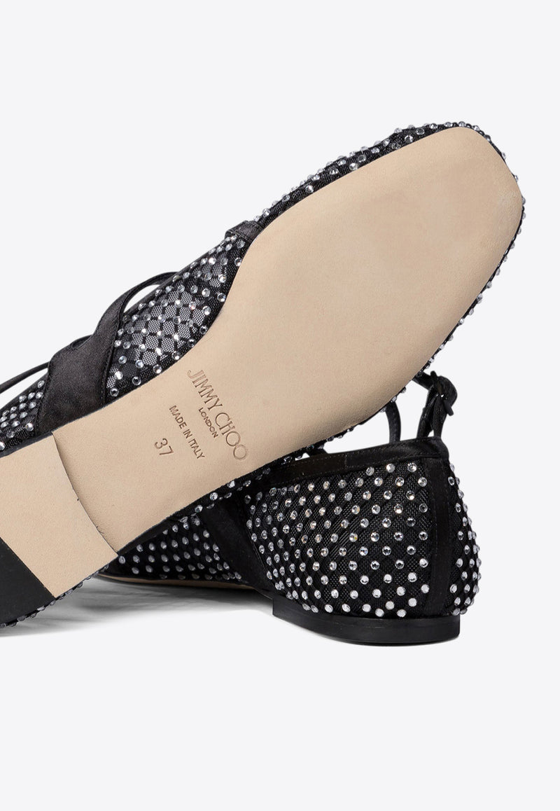 Jimmy Choo Astoria Crystal Mesh Ballet Flats Black ASTORIA FLATQHSBLACK/CRYSTAL_75105