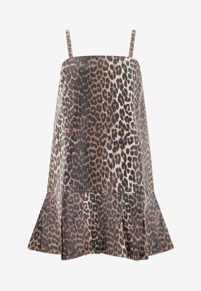 GANNI Leopard Print Denim Mini Dress Brown J1661943_75316