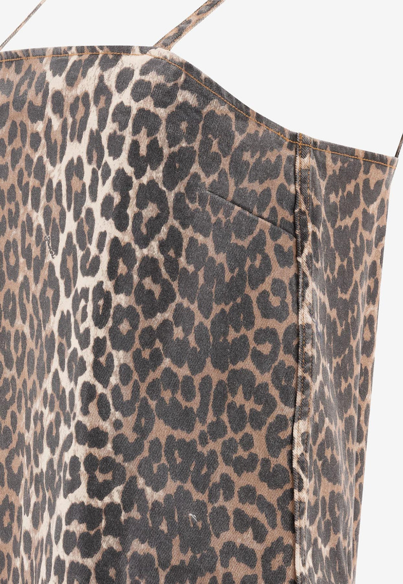 GANNI Leopard Print Denim Mini Dress Brown J1661943_75316