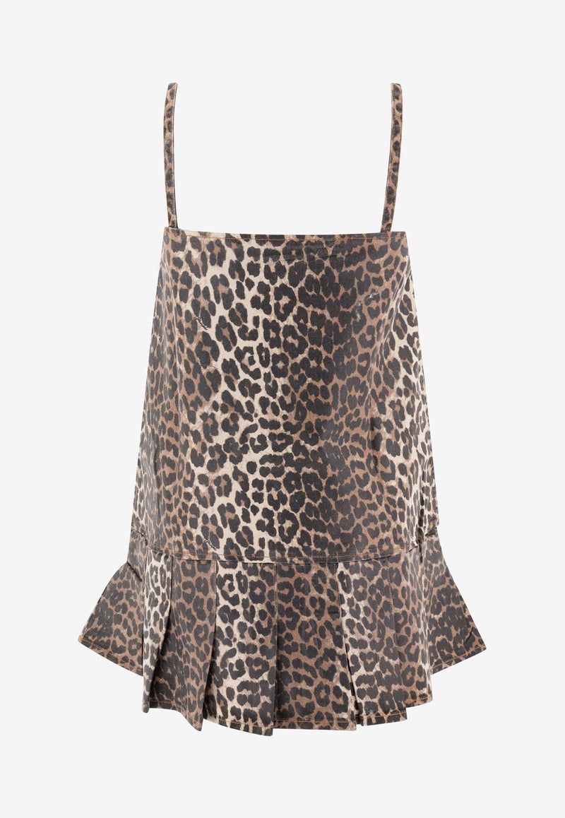 GANNI Leopard Print Denim Mini Dress Brown J1661943_75316