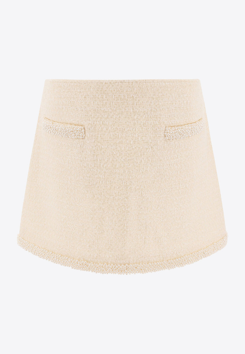 Self-Portrait Pearl Embellished Mini Bouclé Skirt Cream RS25-164SK-CCREAM_75622