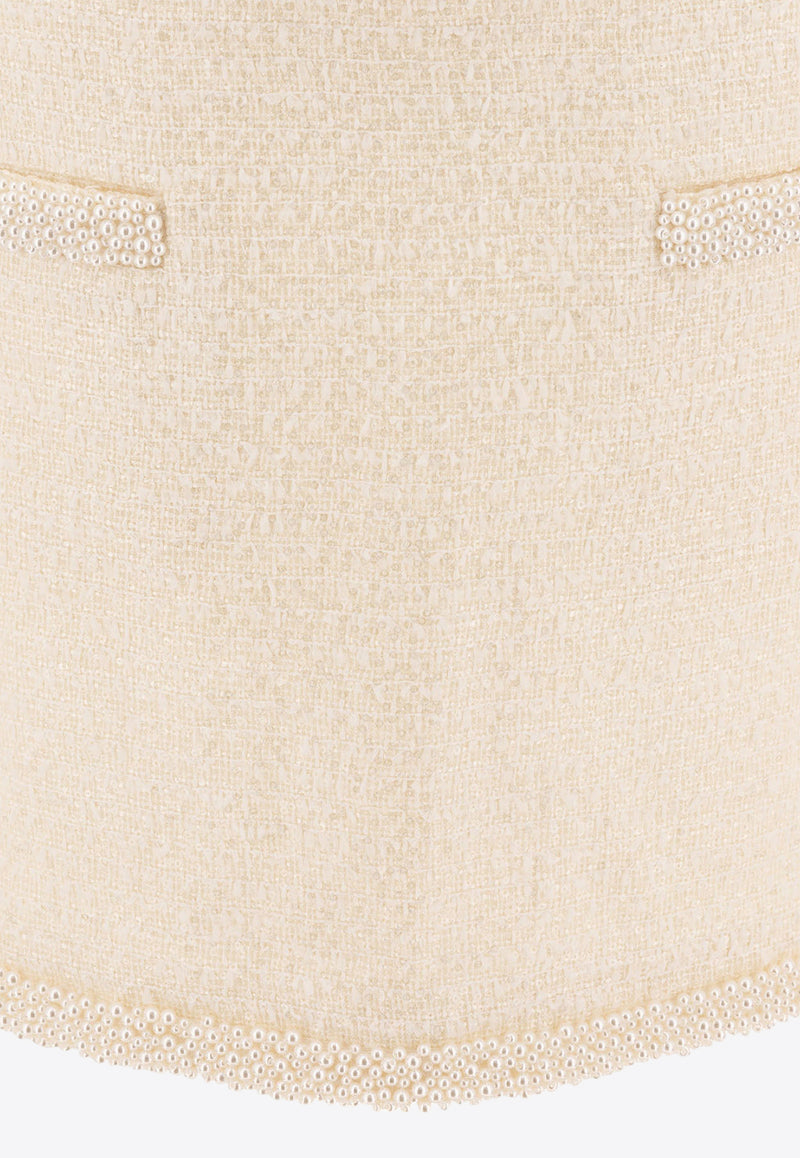 Self-Portrait Pearl Embellished Mini Bouclé Skirt Cream RS25-164SK-CCREAM_75622