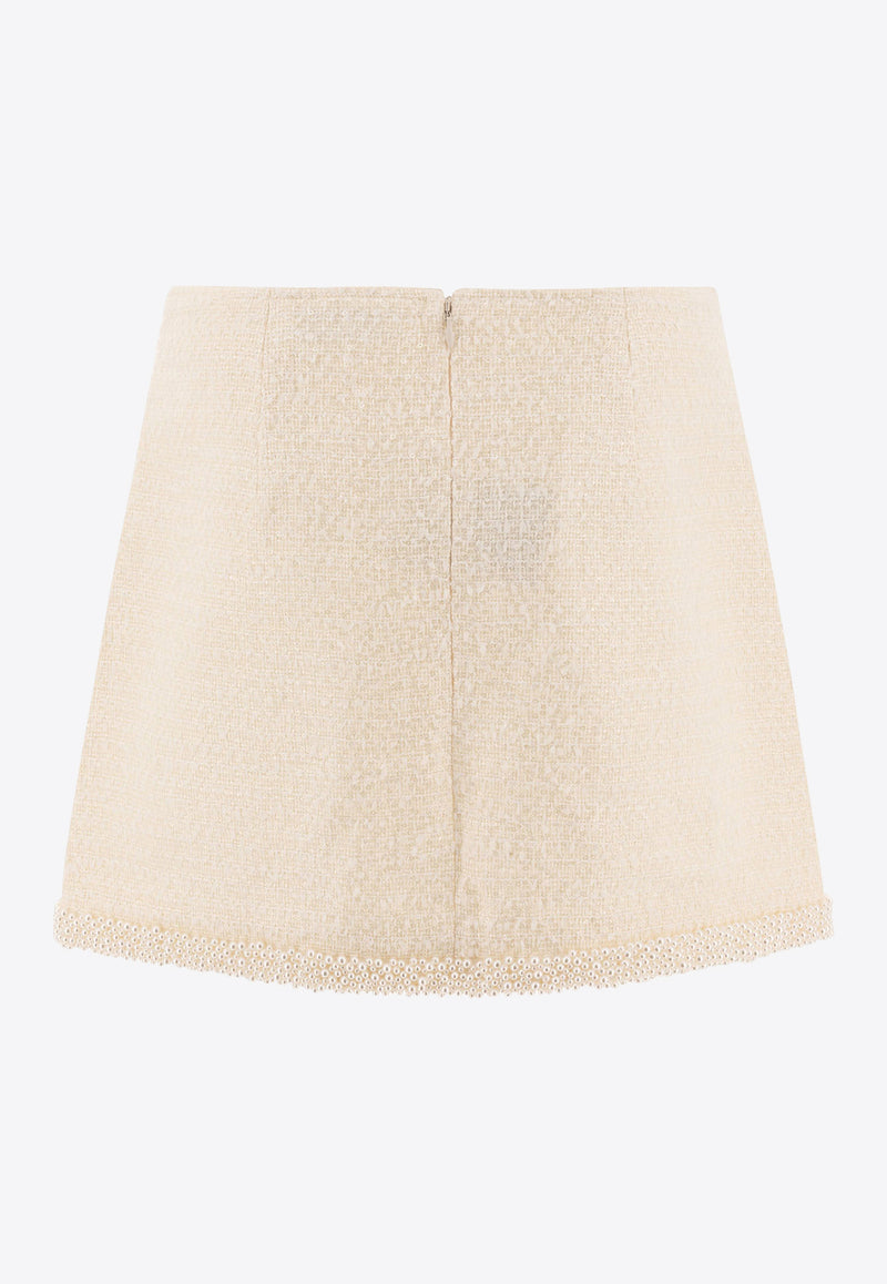 Self-Portrait Pearl Embellished Mini Bouclé Skirt Cream RS25-164SK-CCREAM_75622