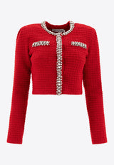 Self-Portrait Waffle Knit Crystal Embellished Cardigan Red RS25-918C-RRED_75714