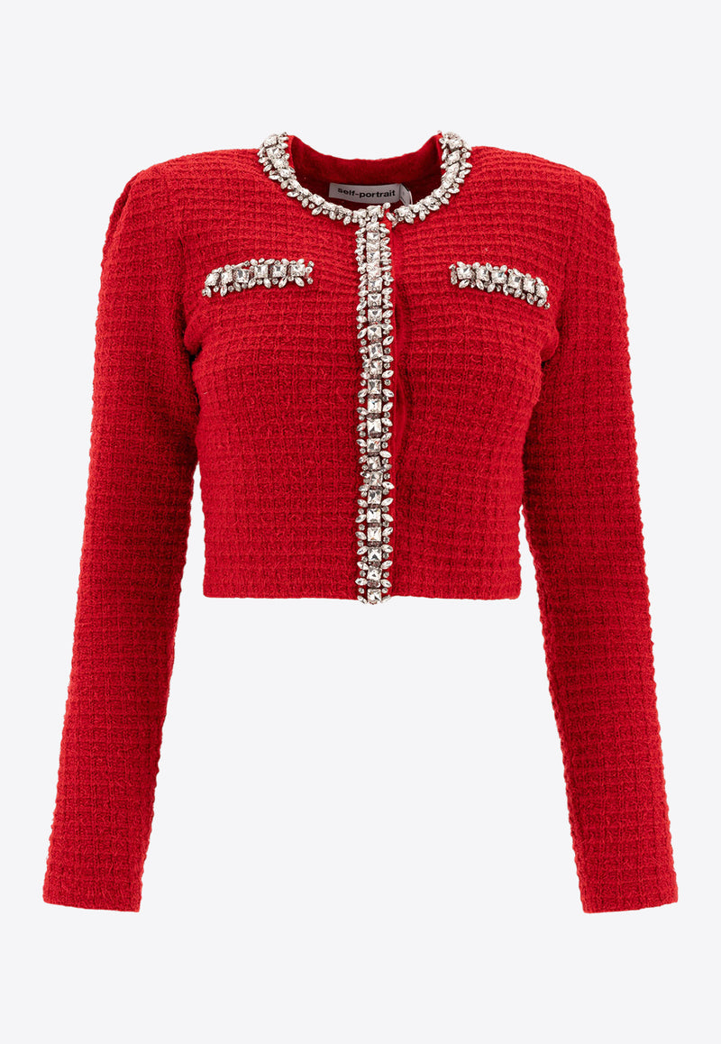 Self-Portrait Waffle Knit Crystal Embellished Cardigan Red RS25-918C-RRED_75714