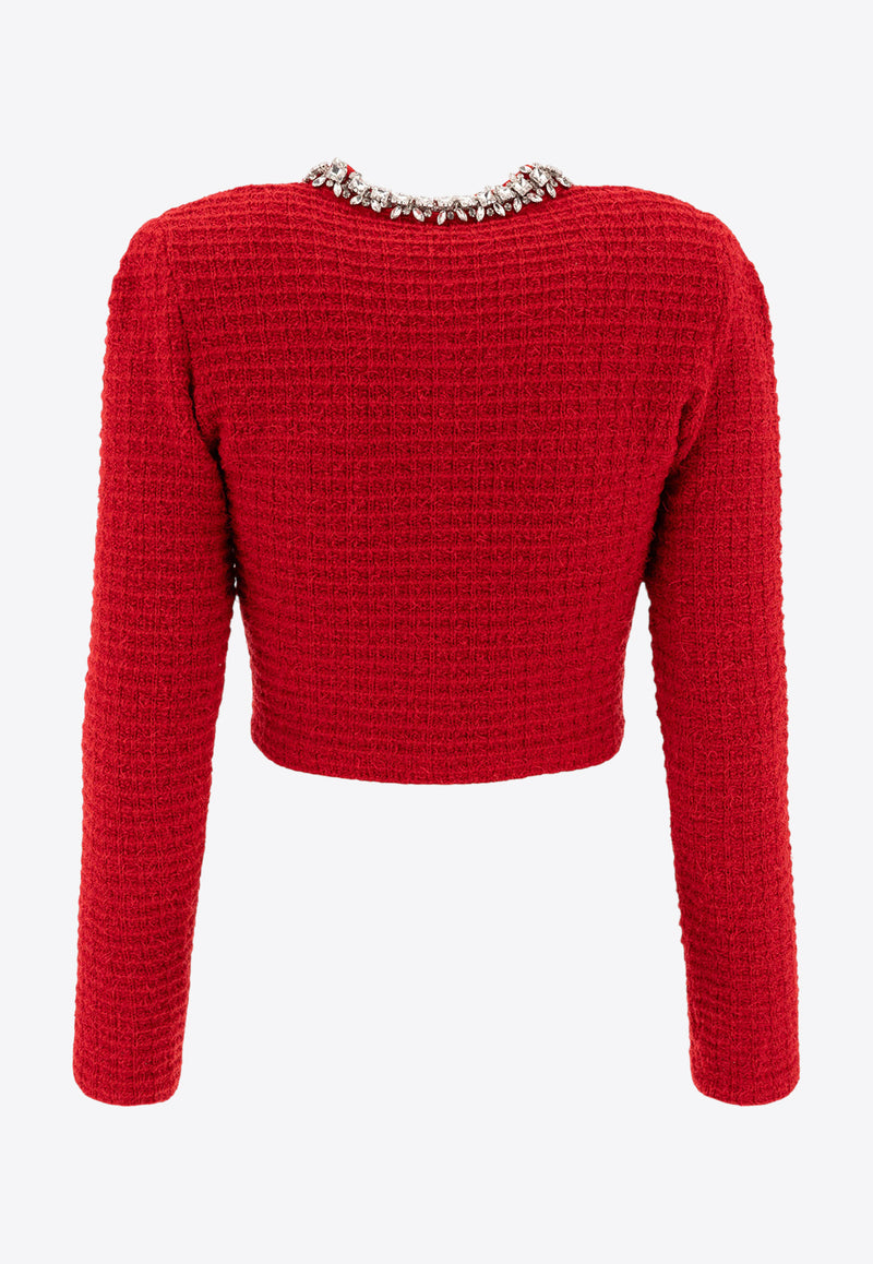 Self-Portrait Waffle Knit Crystal Embellished Cardigan Red RS25-918C-RRED_75714