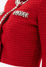 Self-Portrait Waffle Knit Crystal Embellished Cardigan Red RS25-918C-RRED_75714