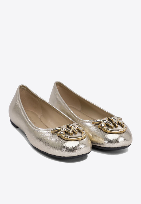 PINKO Love Birds Metallic Leather Ballet Flats Gold SD0295P049Z22_76375