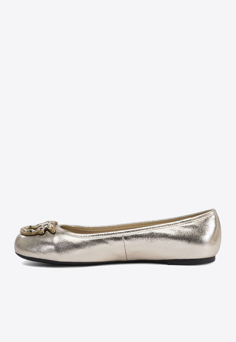 PINKO Love Birds Metallic Leather Ballet Flats Gold SD0295P049Z22_76375