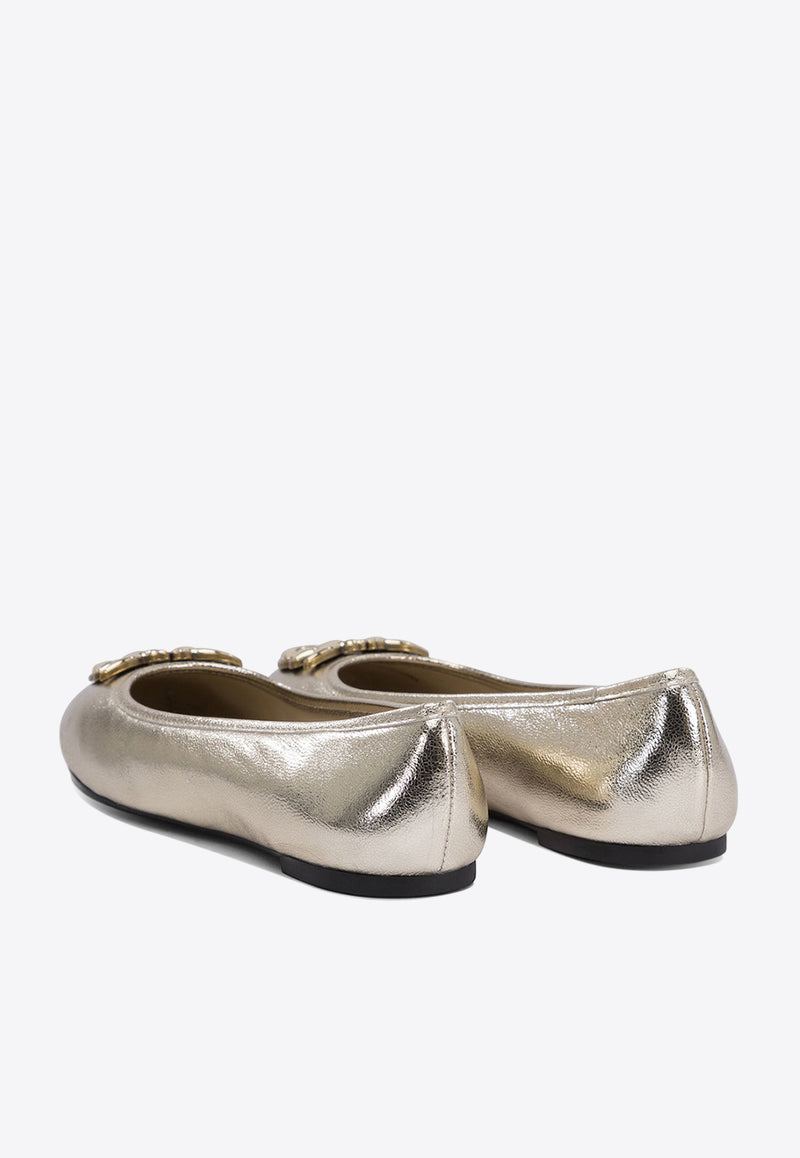 PINKO Love Birds Metallic Leather Ballet Flats Gold SD0295P049Z22_76375