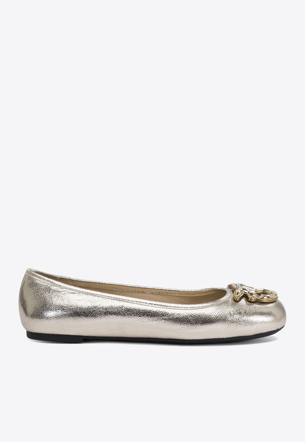PINKO Love Birds Metallic Leather Ballet Flats Gold SD0295P049Z22_76375