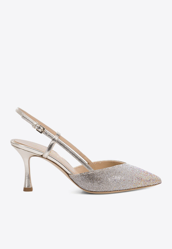 Ninalilou Mya 70 Rhinestone Embellished Slingback Pumps Platinum 351247M7/33PLATINO_76402