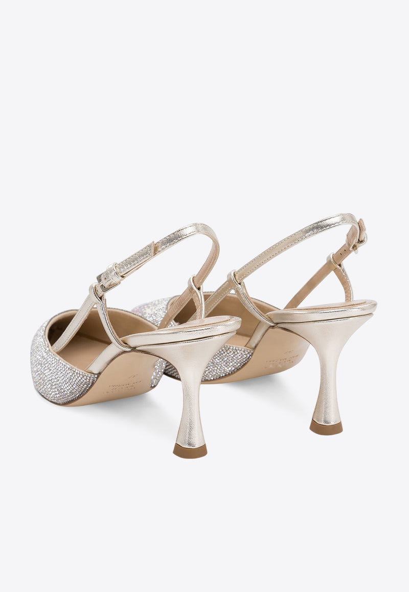 Ninalilou Mya 70 Rhinestone Embellished Slingback Pumps Platinum 351247M7/33PLATINO_76402