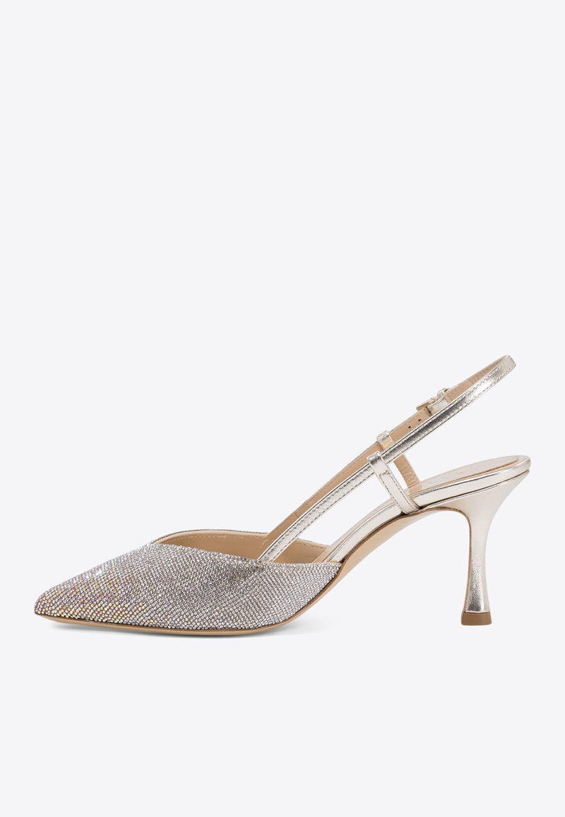 Ninalilou Mya 70 Rhinestone Embellished Slingback Pumps Platinum 351247M7/33PLATINO_76402