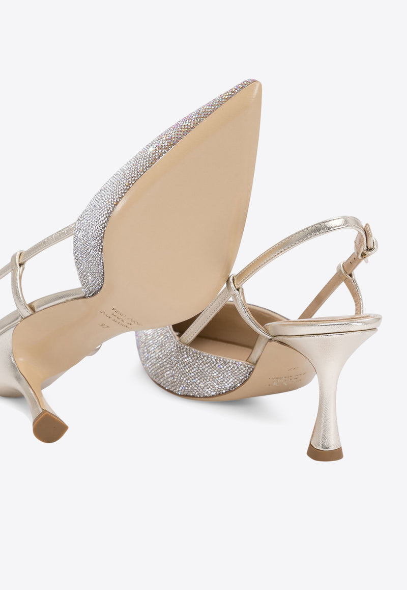 Ninalilou Mya 70 Rhinestone Embellished Slingback Pumps Platinum 351247M7/33PLATINO_76402