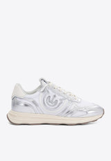 PINKO Zoe Metallic Leather Low-Top Sneakers Silver SS0087P085ZZF_76408