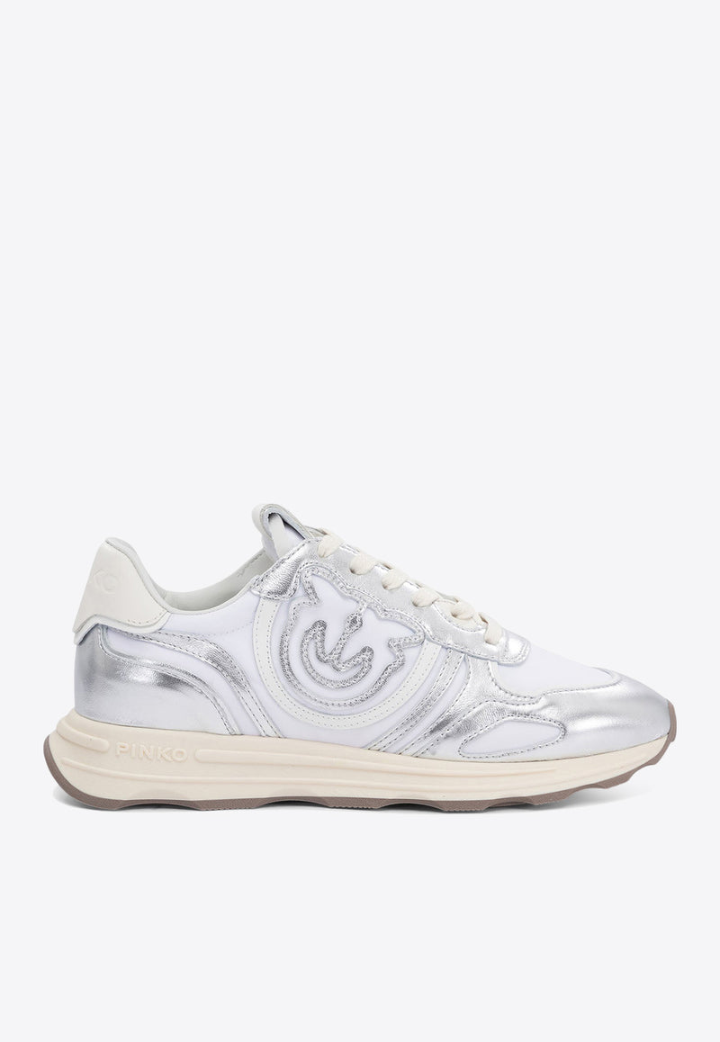 PINKO Zoe Metallic Leather Low-Top Sneakers Silver SS0087P085ZZF_76408