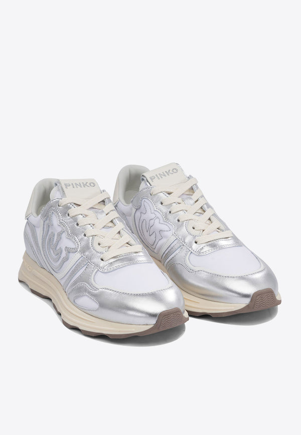 PINKO Zoe Metallic Leather Low-Top Sneakers Silver SS0087P085ZZF_76408