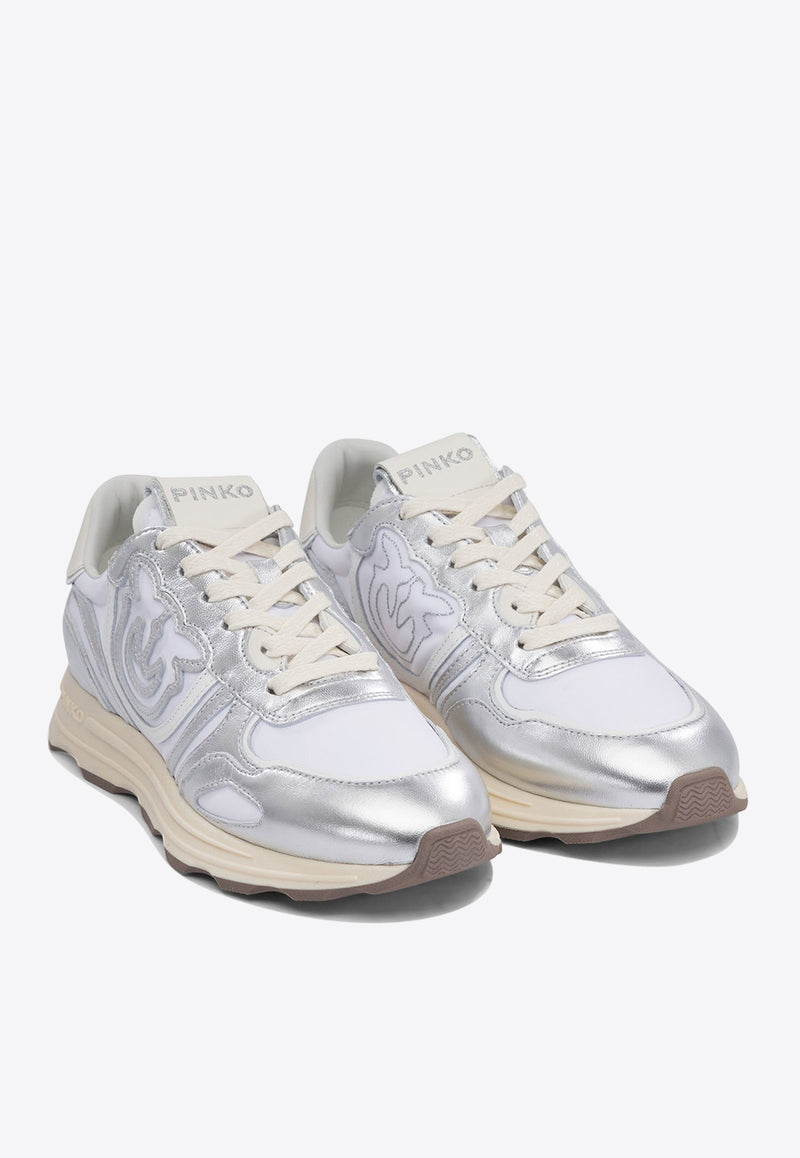 PINKO Zoe Metallic Leather Low-Top Sneakers Silver SS0087P085ZZF_76408