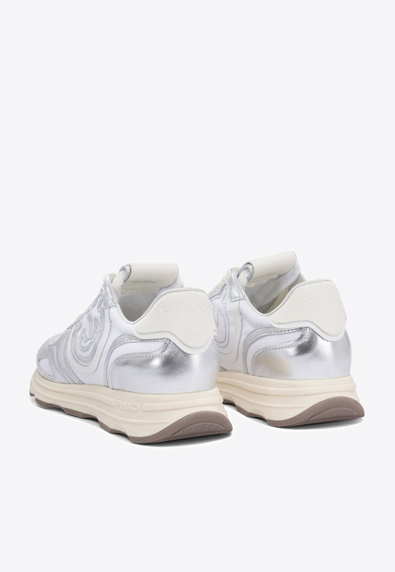 PINKO Zoe Metallic Leather Low-Top Sneakers Silver SS0087P085ZZF_76408