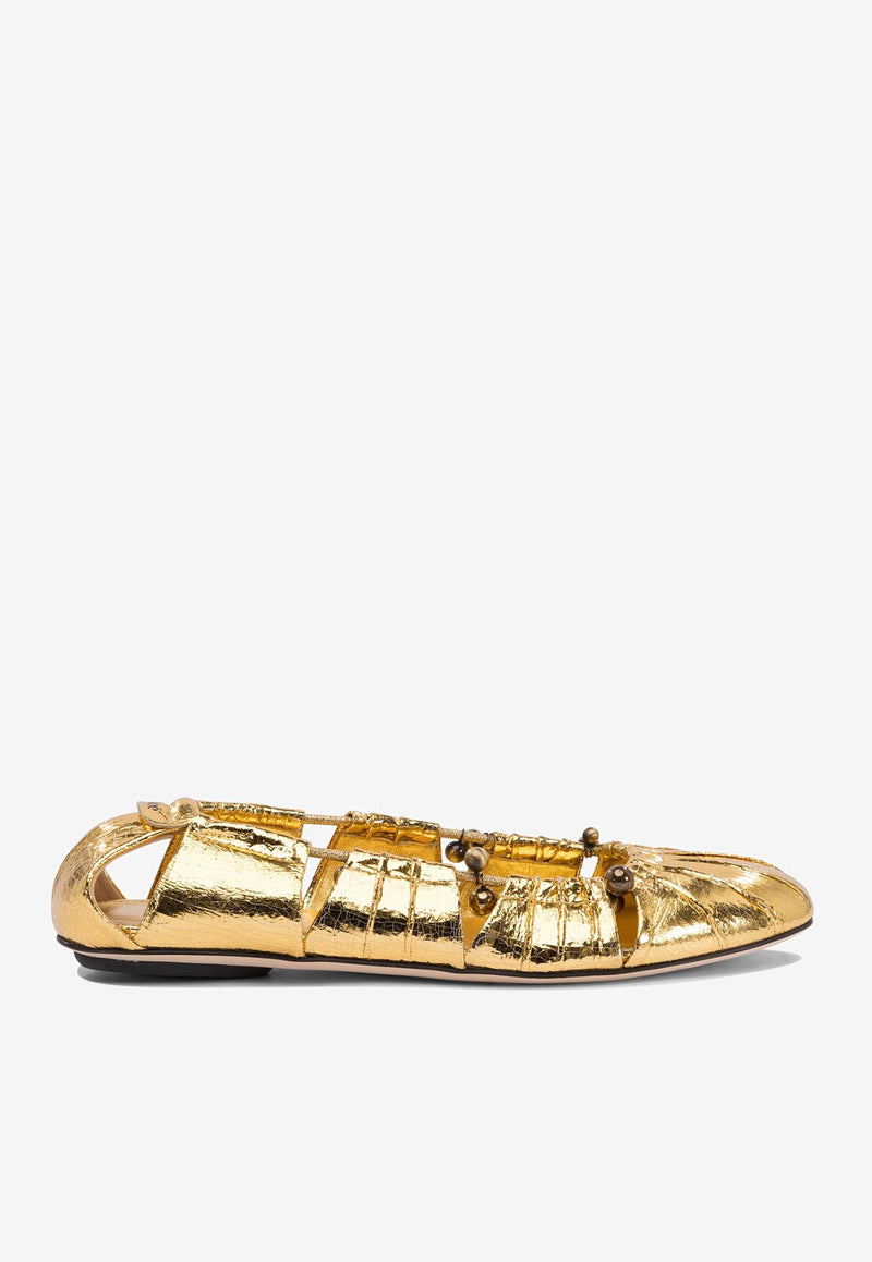 Chloé Luna Metallic Leather Ballet Flats Gold C25S08JQO9DA_76547