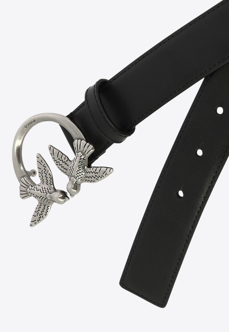 PINKO Logo Birds Buckle Leather Belt Black 100125A0F1Z99O_76681