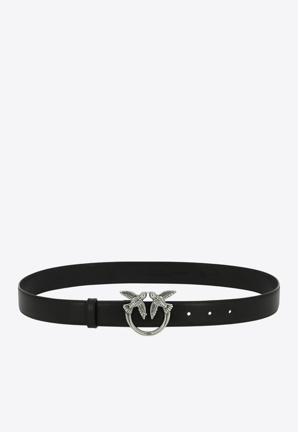PINKO Logo Birds Buckle Leather Belt Black 100125A0F1Z99O_76681
