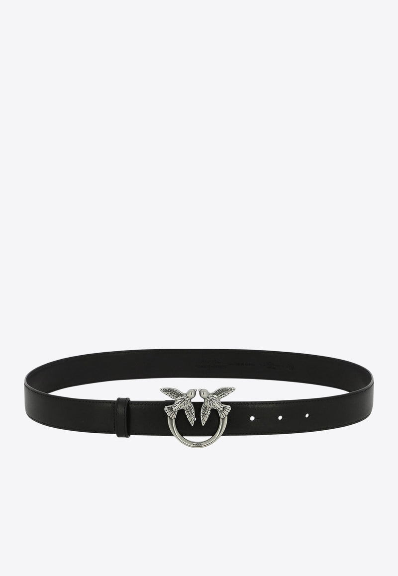PINKO Logo Birds Buckle Leather Belt Black 100125A0F1Z99O_76681
