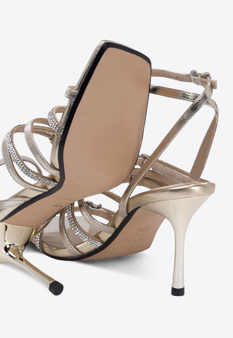 PINKO Lisa 85 Crystal-Embellished Leather Sandals Gold SD0301P081Z22_76845