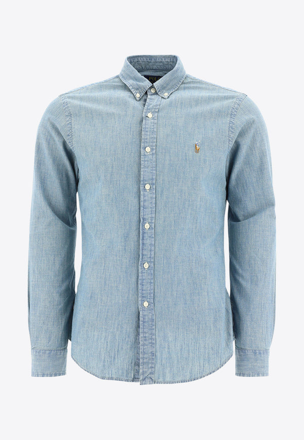 Polo Ralph Lauren Logo Embroidered Denim Shirt Blue 710548538001CHAMBRAY_76831