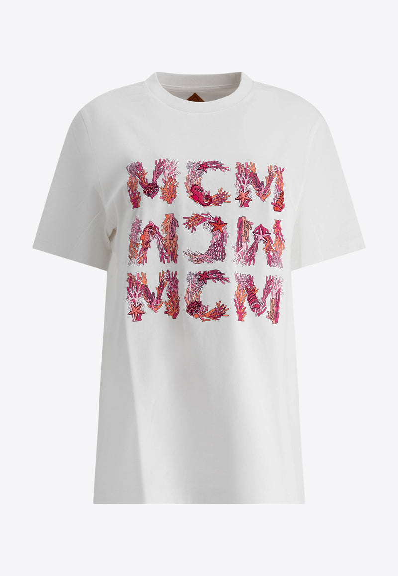MCM Aquatic Logo Print T-shirt White MHTFSMM16WHITE_77026