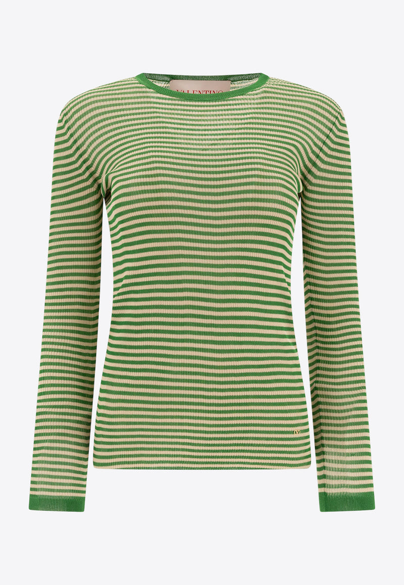Valentino Long-Sleeved Striped T-shirt in Silk 6B3KC62S946QPR_77023