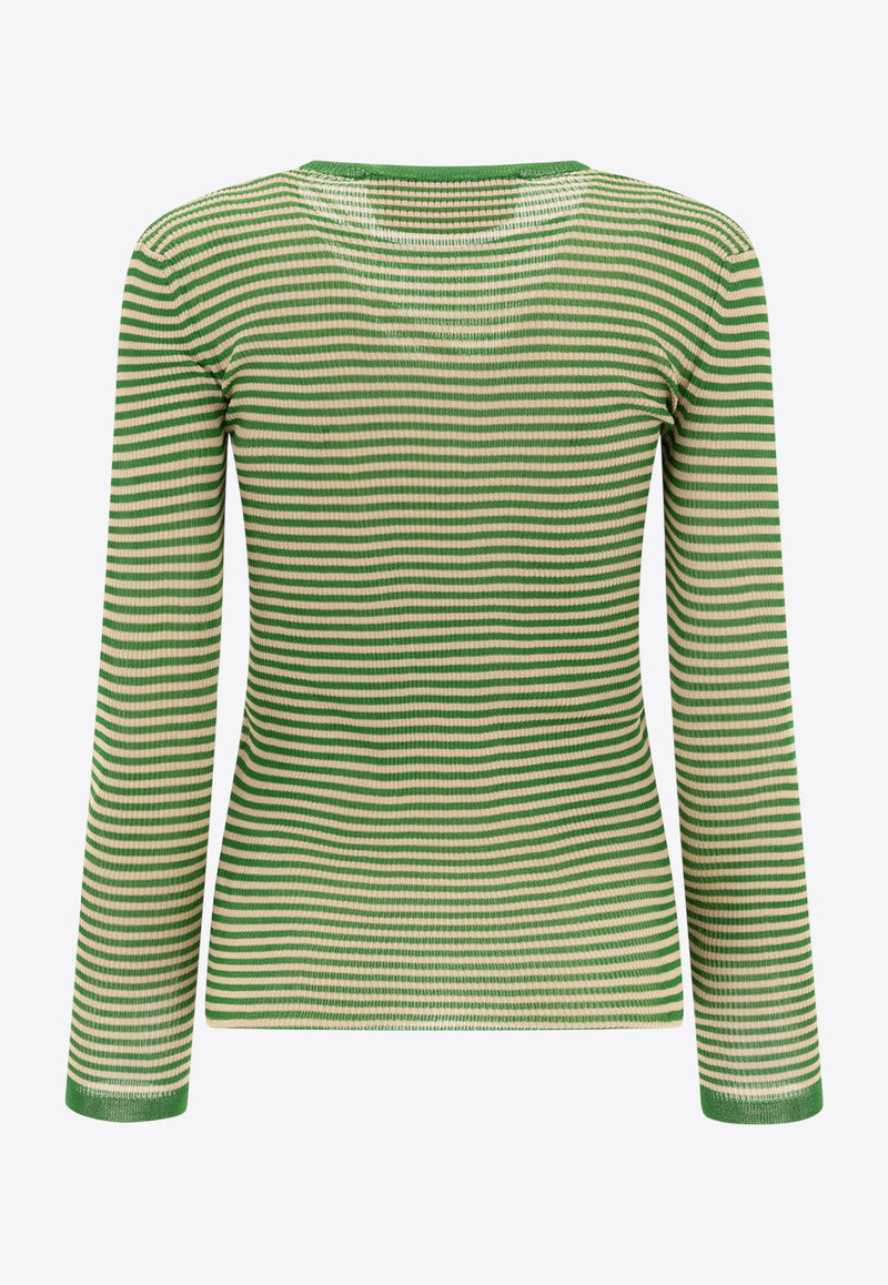 Valentino Long-Sleeved Striped T-shirt in Silk 6B3KC62S946QPR_77023
