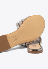 Ninalilou Elisa Crystal Embellished Flat Sandals Silver 341151SPECCHIO ARGENTO_77121