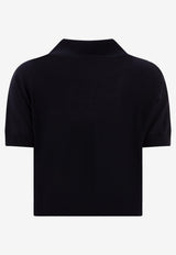Khaite Morgane Cropped Knit Polo T-shirt Blue 9747511358_77278