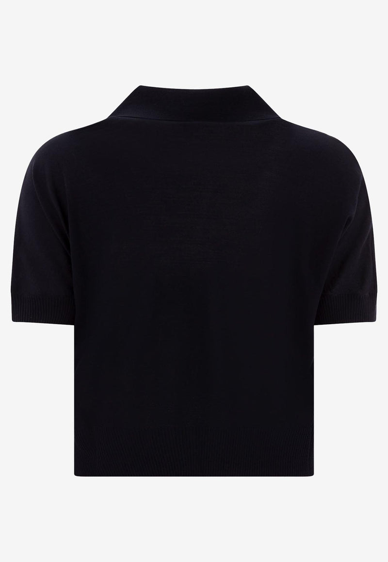 Khaite Morgane Cropped Knit Polo T-shirt Blue 9747511358_77278