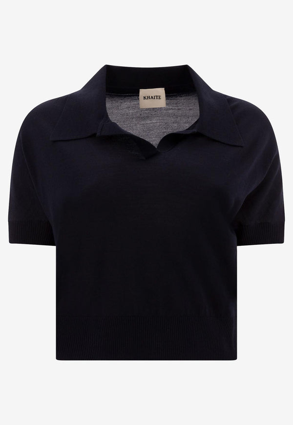 Khaite Morgane Cropped Knit Polo T-shirt Blue 9747511358_77278