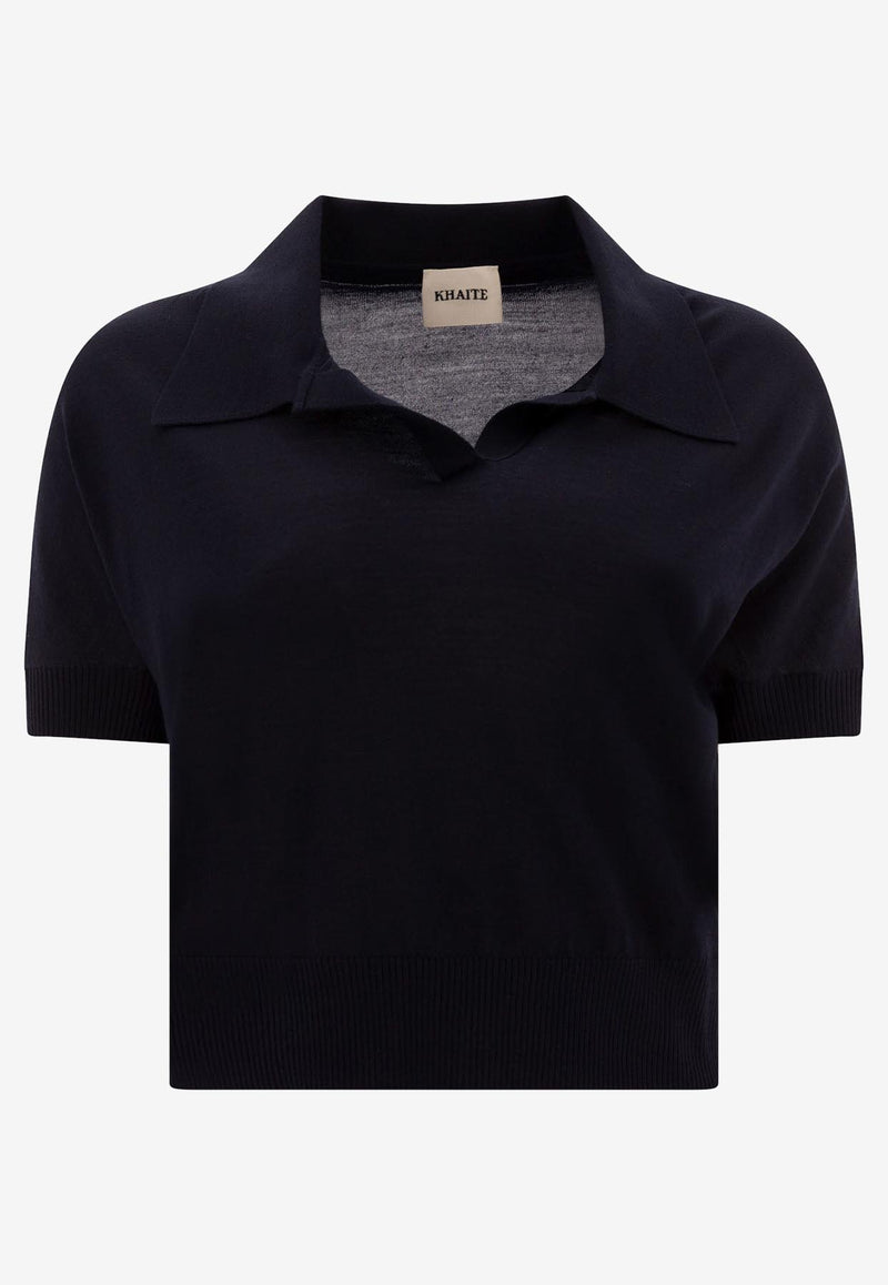 Khaite Morgane Cropped Knit Polo T-shirt Blue 9747511358_77278