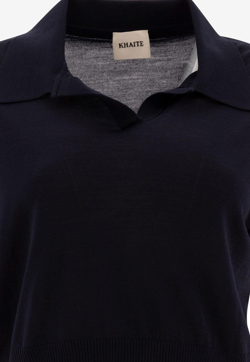 Khaite Morgane Cropped Knit Polo T-shirt Blue 9747511358_77278