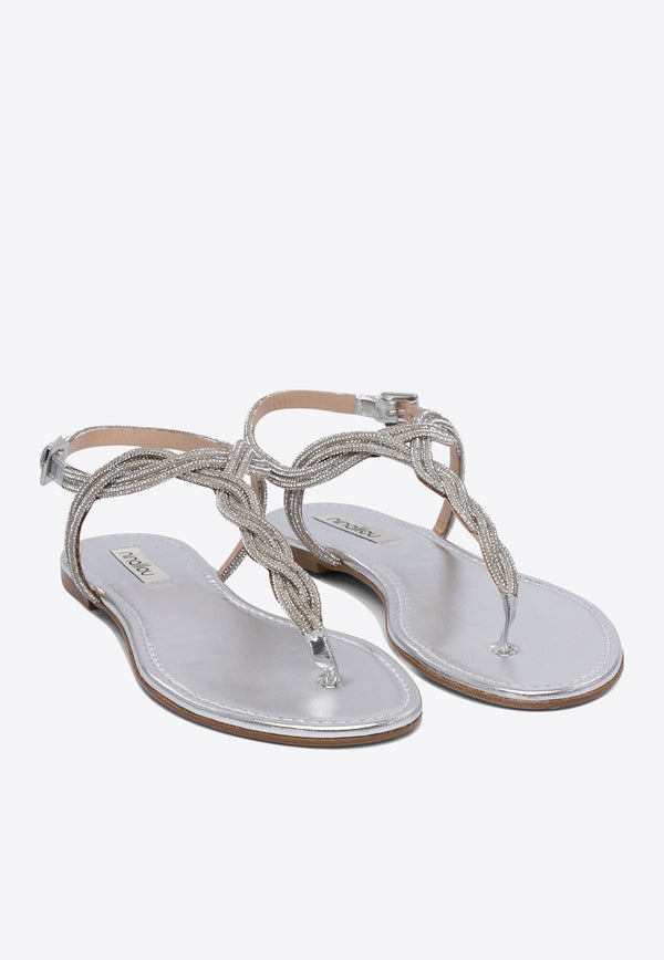 Ninalilou Elisa Laminated Leather Braided Sandals Silver 351172NAPPA LAM ARGENTO_77407