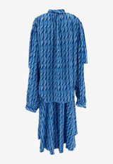 Balenciaga Patterned Drape Midi Dress Blue 814150TRLB44011_77447